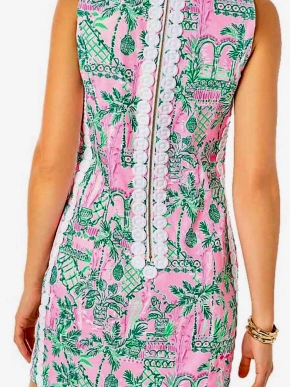Lilly Pulitzer Mila Stretch Pink Green Tropical Preppy Vacation Shift Dress S 6